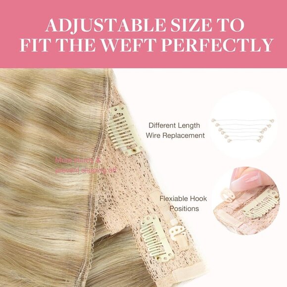 Wire Hair Extensions Human Hair, 16/22 Light Blondewith mix Golden Blonde Highli - Picture 4 of 8